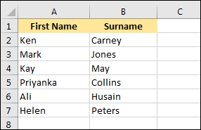 Headings added to the first row
