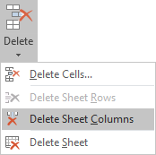 The menu item Delete Sheet Columns