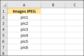 Picture file names in the A column of an Excel spreadsheet