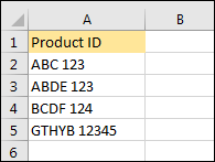 An Excel column with product IDs