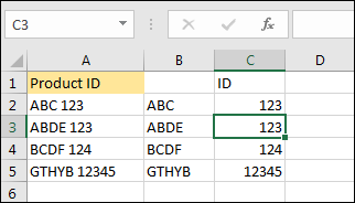 Using Flash Fill to extract part of a product ID