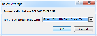 Format cells dialogue box - below average