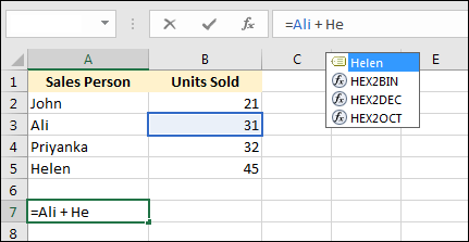 Two Names set up in Excel