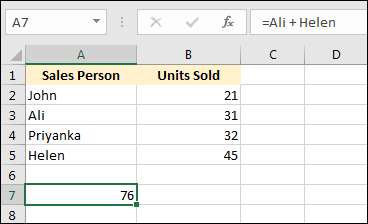 An addition using Named Ranges in Excel