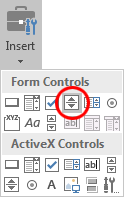 The Spin Button form control on the Insert menu
