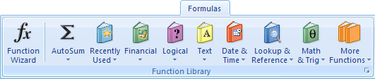 La biblioteca de funciones en Excel 2007