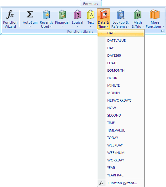 El panel de fecha y hora en Excel 2007
