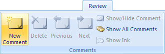 The Comments Panel in Excel 2007