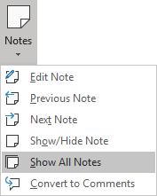 The Show All Notes item on the Notes menu