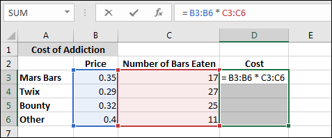 Entering a formula in the formula bar