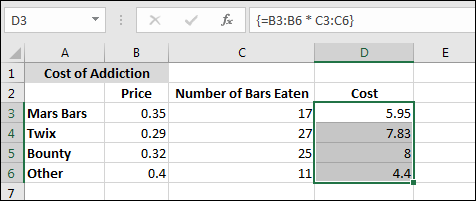 An array formula to multiply columns of values