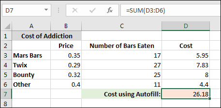Using the SUM function to add up values