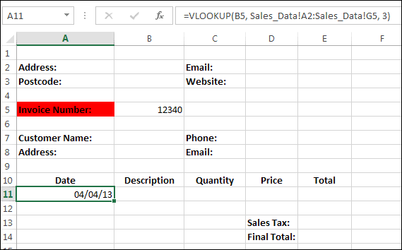 Using Excel VLOOKUP for an invoice date