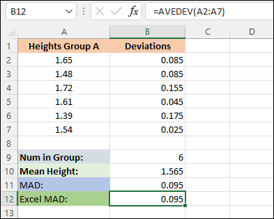 Excel Function AVEDEV