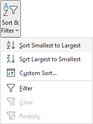 The sort & filter menu in Excel