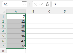 Spreadsheet showing a series of numbers