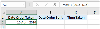 Una fecha ingresada en la celda A2 de una hoja de cálculo de Excel