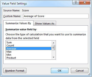 Data Field Settings dialogue box
