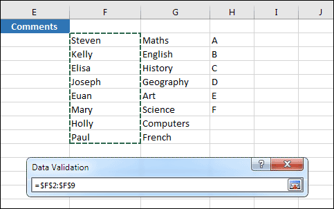 Select cell data for the list
