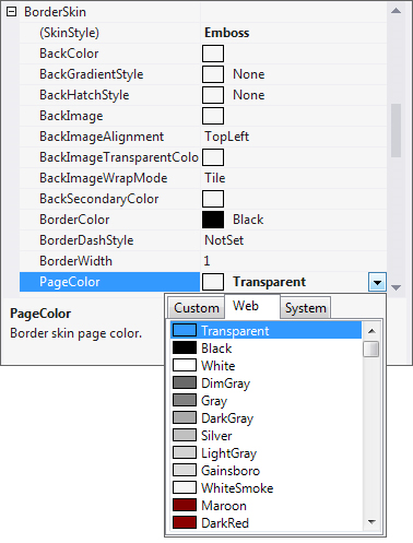 Setting the PageColor property to a value of Transparent