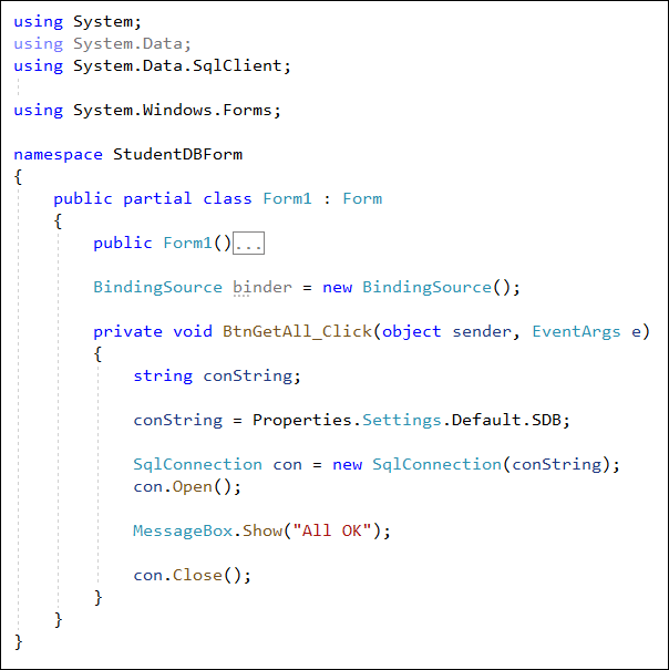 Setting up a Sql Connection object in C# code