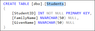 Renaming the database Table from the default to Students