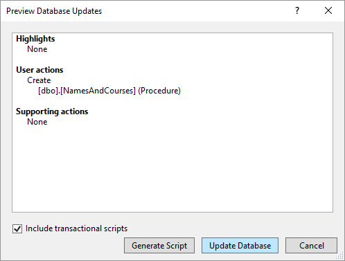 The Preview Database Updates dialog box