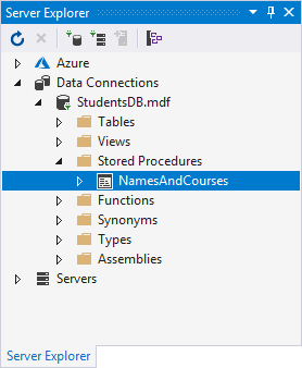 The Stored Procedure folder with the new Procedure created