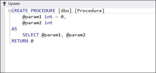 The default Stored Procedure window in T-SQL