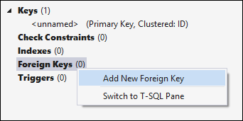 Context Menu showing Add New Foreign Key option highlighted