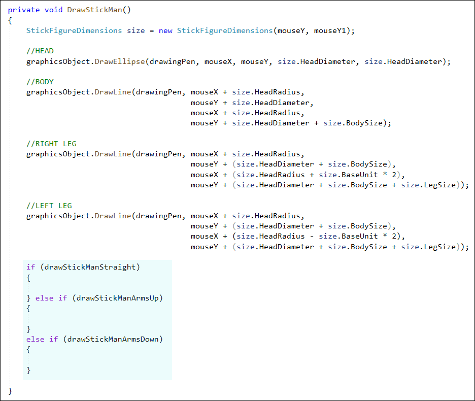 C# Subroutines to draw stick figure arms