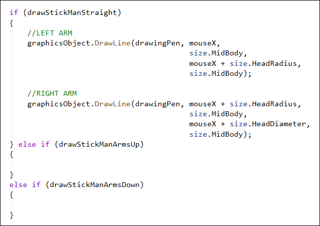 C# code to draw the arms of a stick figure man
