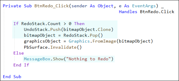 VB Net code to redo a drawing placed on a stack