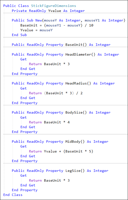 A VB Net class with Read Only properties