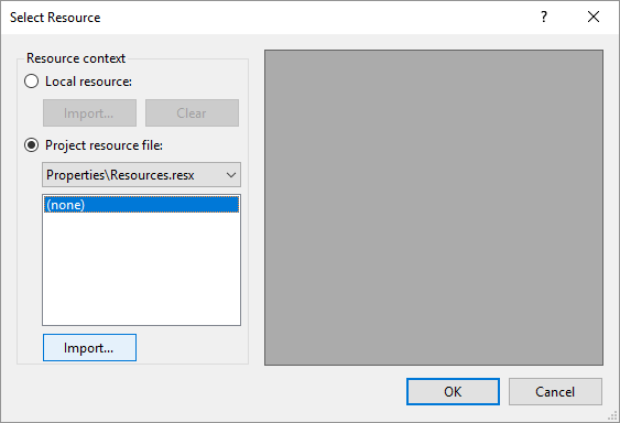 The Select Resource dialog box to add images to a button