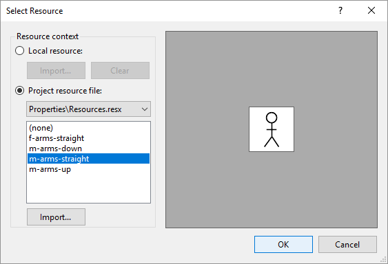 Images loaded into the Select Resource dialog box