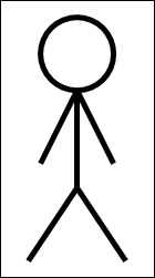 Stick figure man, arms near neck