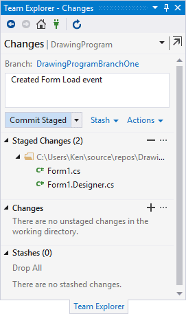 The Commit Changes option highlighted