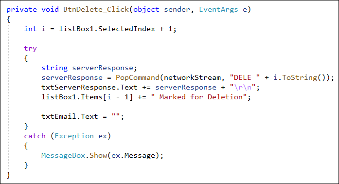 VB NET  code issuing the DELE command to an email server