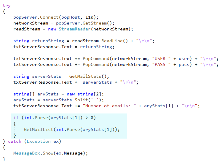 Making a call to an email list function in C#