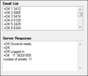 A listbox showing a list of emails waiting on the server