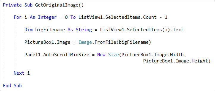 A Subroutine in Visual Basic .Net to display a large image from a thumbnail