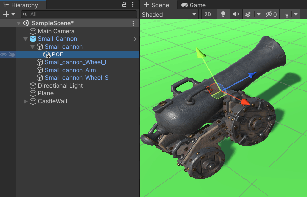 An empty game object created on the cannon