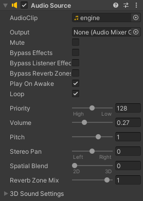The Audio Source options showing in the Inspector