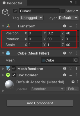 The Inspector with some Transform values changed
