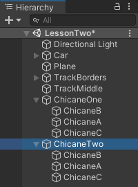 All the chicanes grouped in the Hierarchy