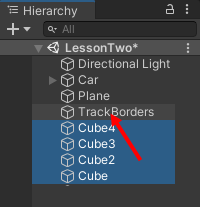 The Hierarchy with four game objects selected