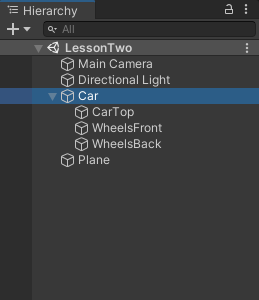 An example of object grouping the Hierarchy in Unity