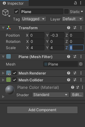Rescaling a Plane via the Inspector
