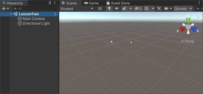 The Hierarchy in Unity with the scene renamed